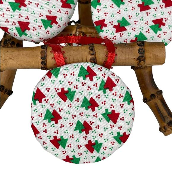 Handmade Wooden Teddybear and Fabric Christmas Tree Ornaments Set of 3 - Picture 6 of 9